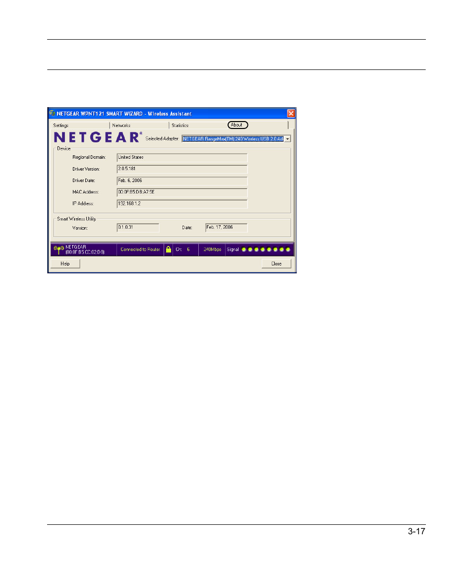 About page | NETGEAR RangeMax 240 Wireless MIMO USB 2.0 Adapter WPNT121 User Manual | Page 39 / 48