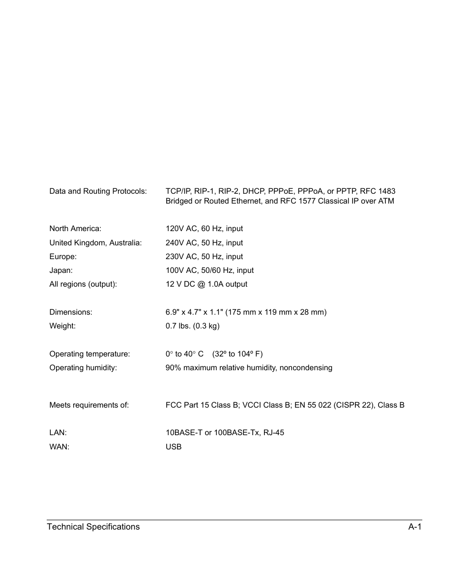 Appendix a technical specifications | NETGEAR MBR624GU User Manual | Page 103 / 106