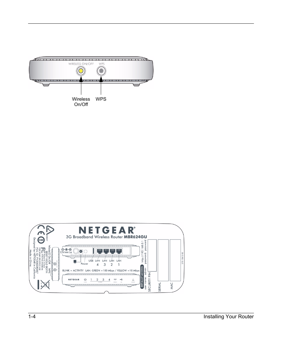 Router side panel, Router label, Router side panel -4 router label -4 | NETGEAR MBR624GU User Manual | Page 18 / 106