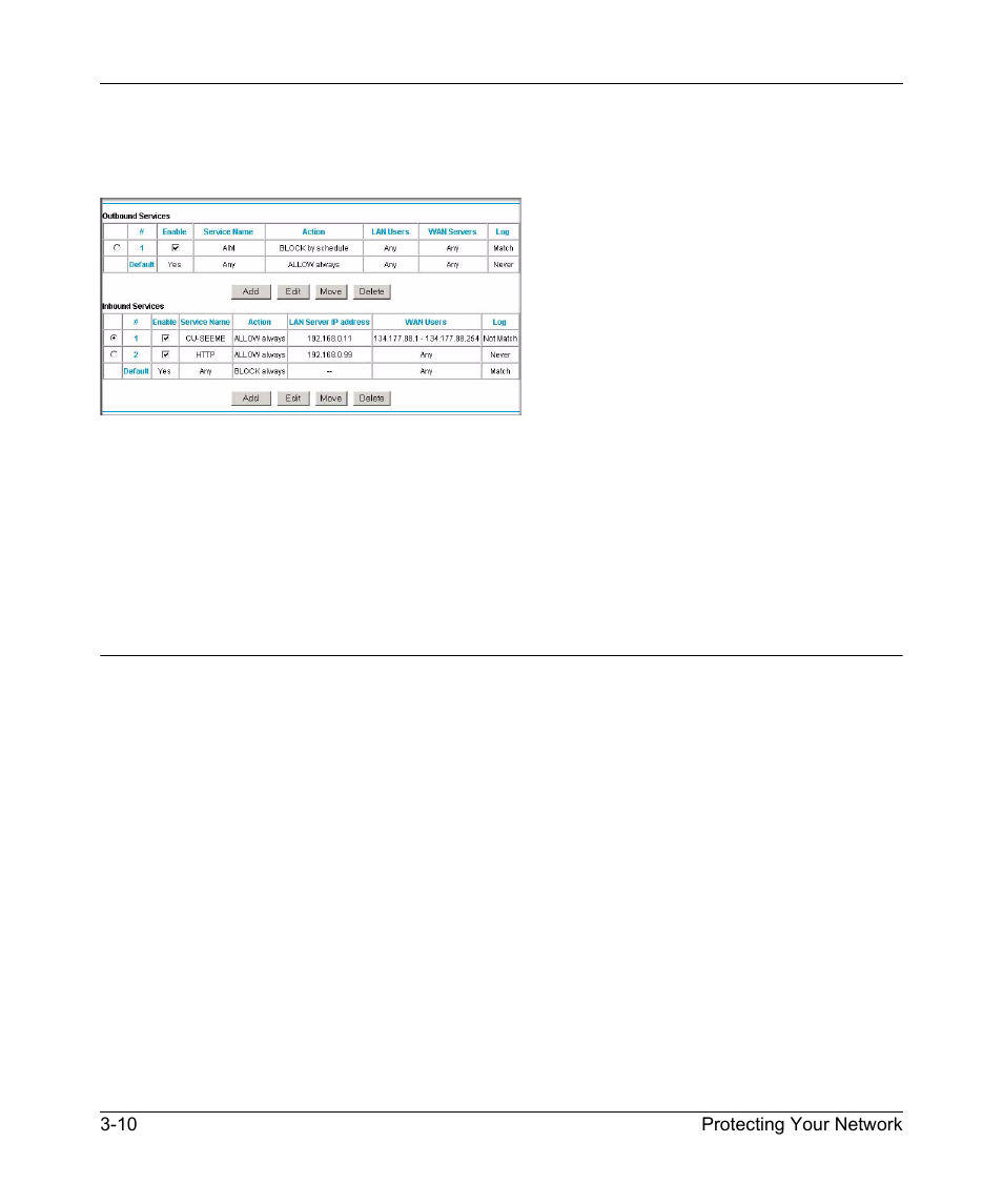 Order of precedence for rules, Services, Order of precedence for rules -10 | Services -10 | NETGEAR MBR624GU User Manual | Page 56 / 106