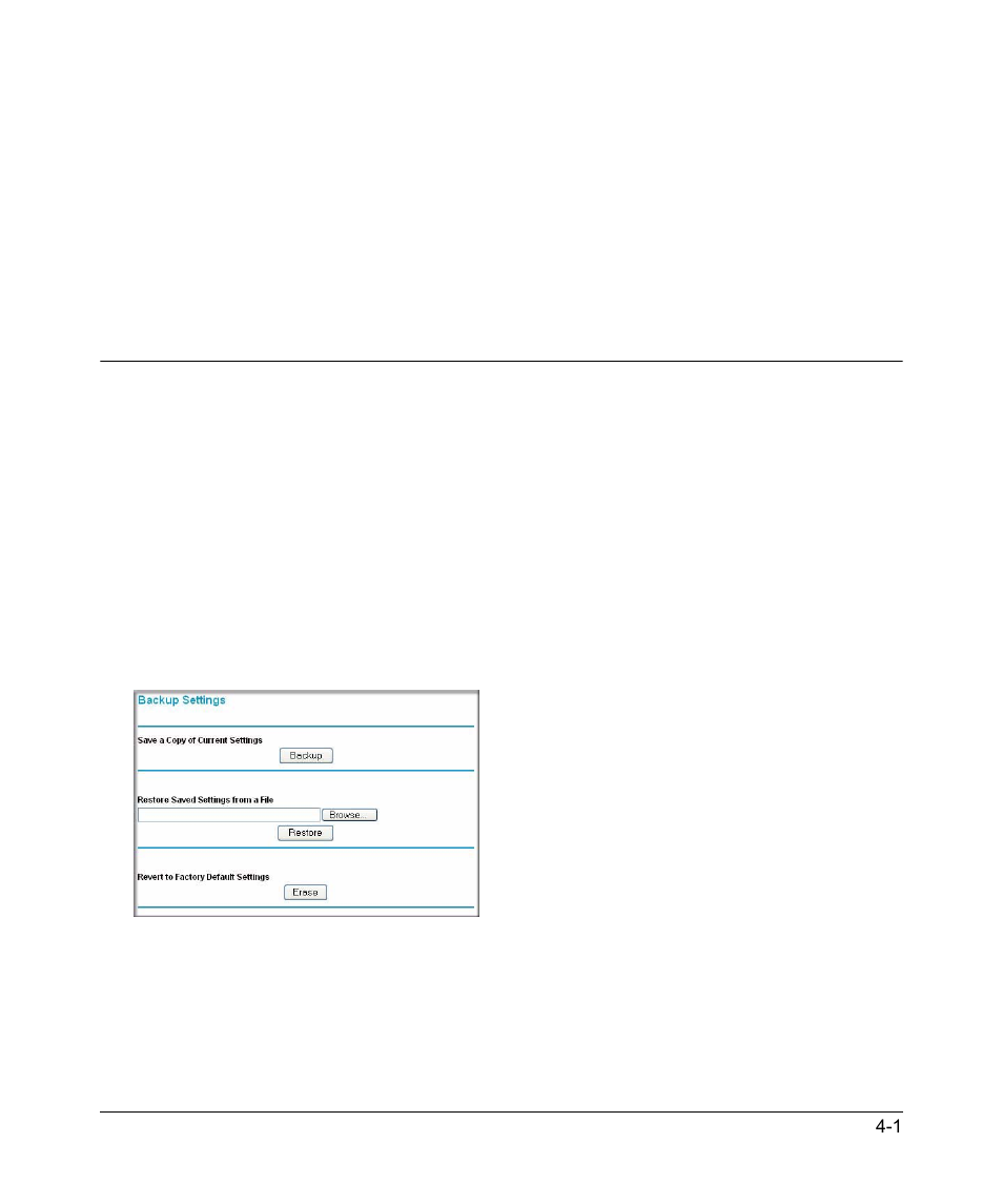 Chapter 4 managing your network, Backing up, restoring, or erasing your settings, Backing up the configuration to a file | Backing up, restoring, or erasing your settings -1, Backing up the configuration to a file -1 | NETGEAR MBR624GU User Manual | Page 61 / 106