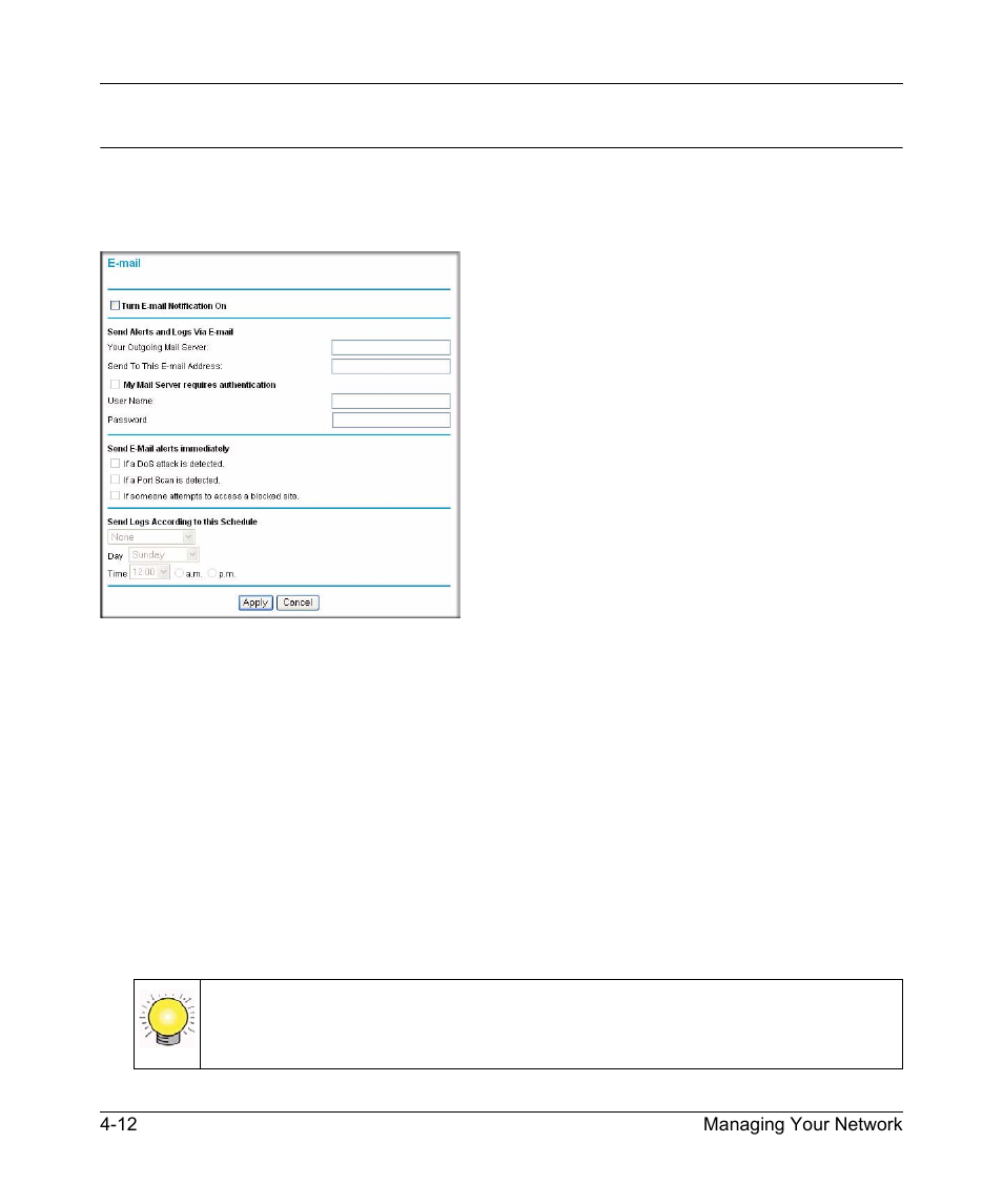 Enabling security event e-mail notification, Enabling security event e-mail notification -12 | NETGEAR MBR624GU User Manual | Page 72 / 106