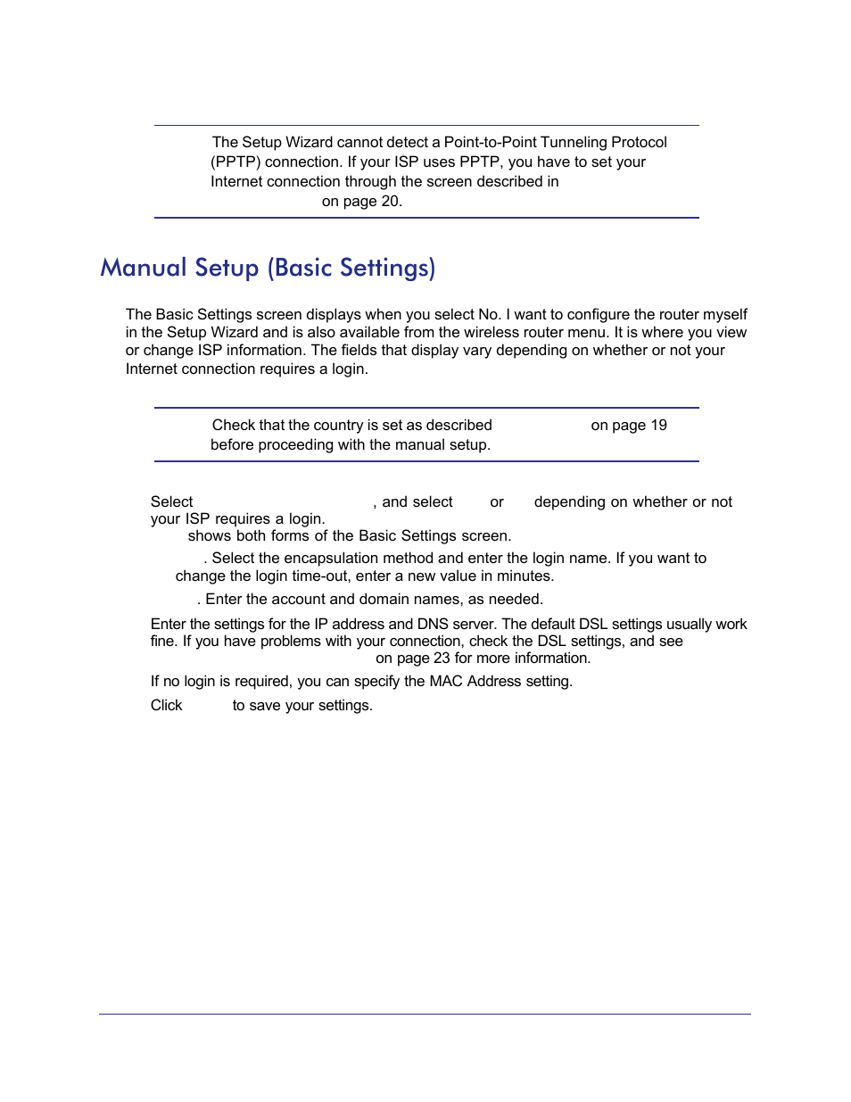 Manual setup (basic settings), However, Wireless router. see | NETGEAR N750 Wireless Dual Band Gigabit Router WNDR4000 User Manual | Page 20 / 104