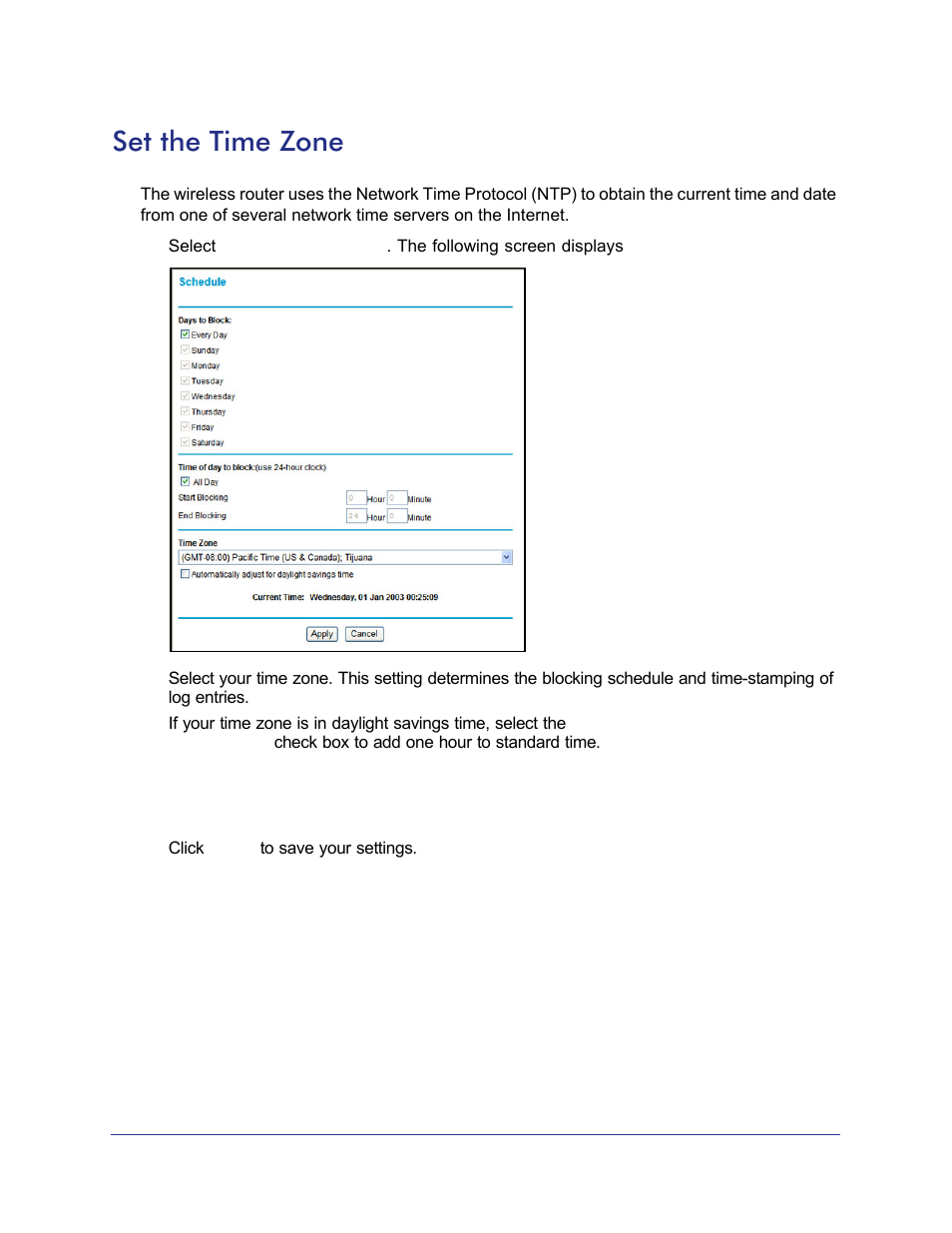 Set the time zone | NETGEAR N750 Wireless Dual Band Gigabit Router WNDR4000 User Manual | Page 40 / 104