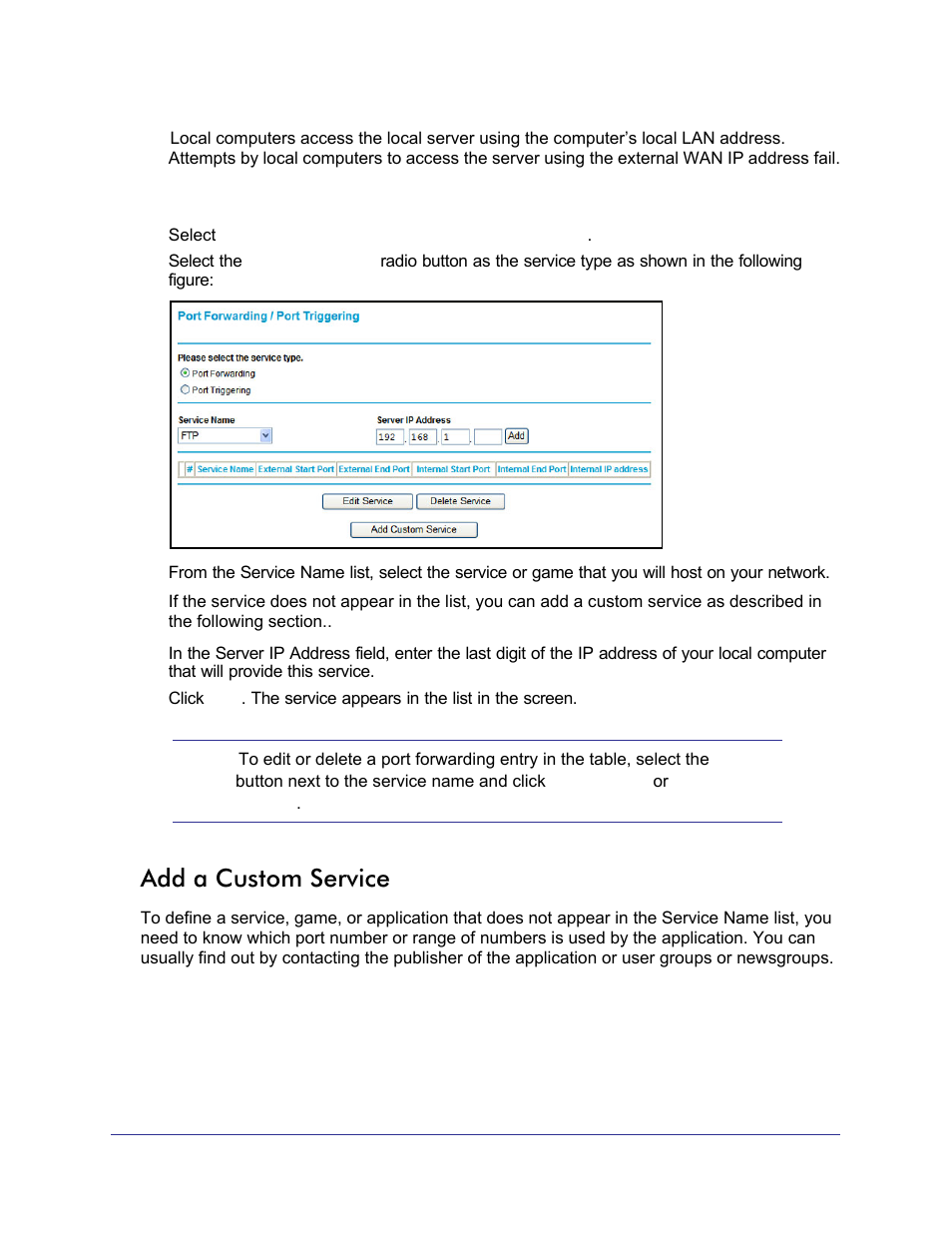 Add a custom service | NETGEAR N750 Wireless Dual Band Gigabit Router WNDR4000 User Manual | Page 44 / 104