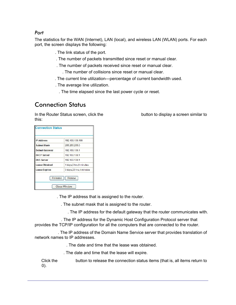 Connection status | NETGEAR N750 Wireless Dual Band Gigabit Router WNDR4000 User Manual | Page 55 / 104