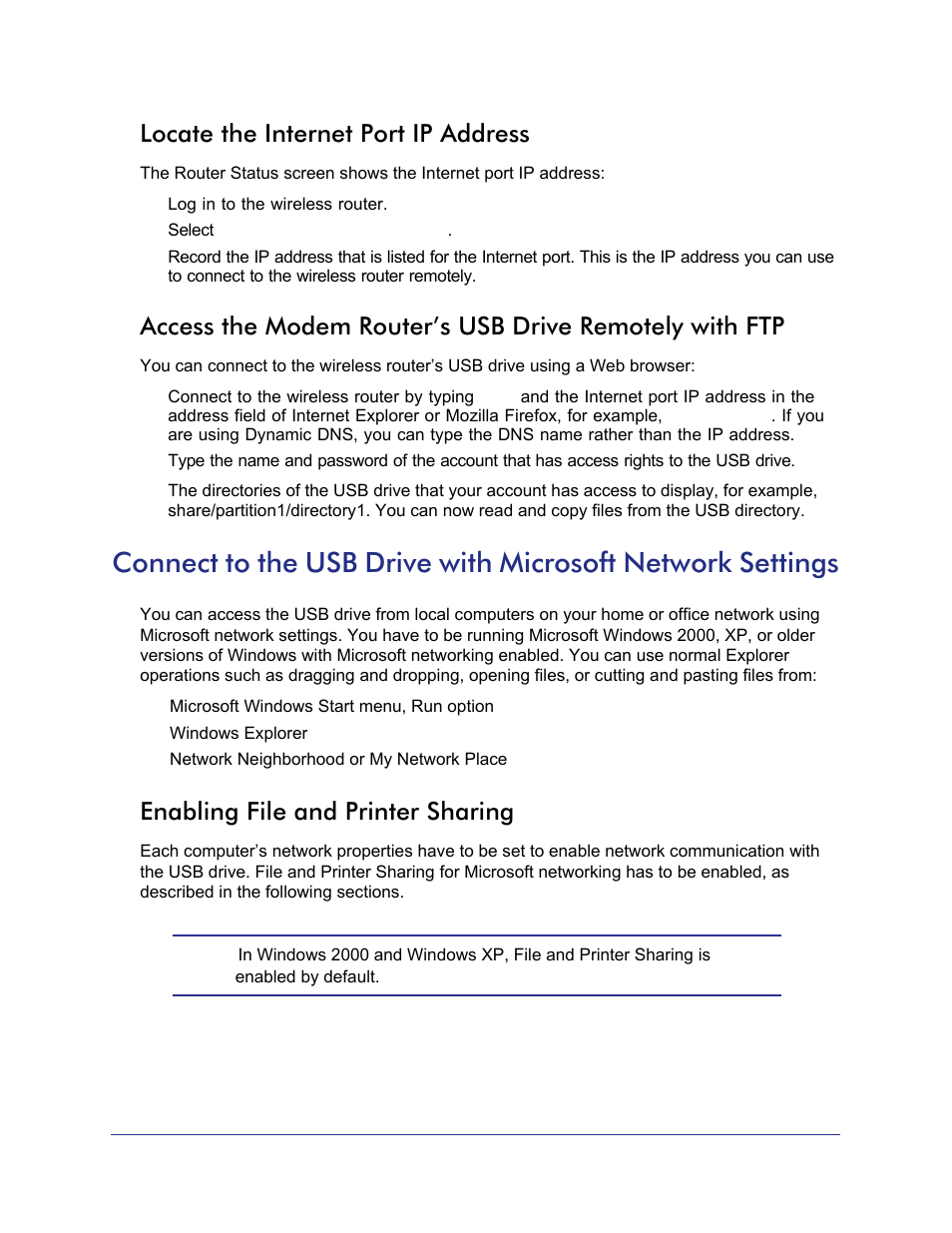 Locate the internet port ip address, Enabling file and printer sharing | NETGEAR N750 Wireless Dual Band Gigabit Router WNDR4000 User Manual | Page 65 / 104