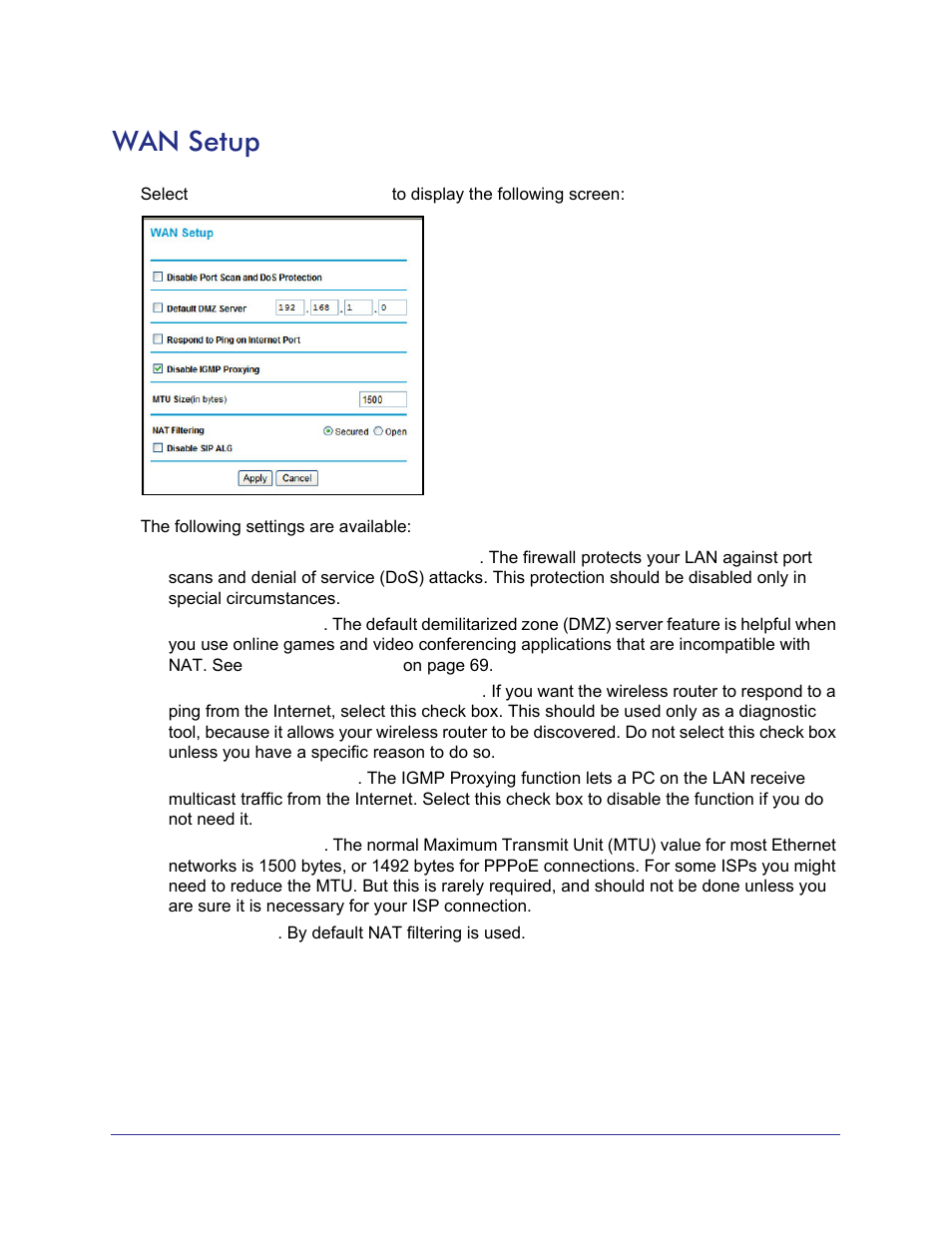Wan setup | NETGEAR N750 Wireless Dual Band Gigabit Router WNDR4000 User Manual | Page 68 / 104