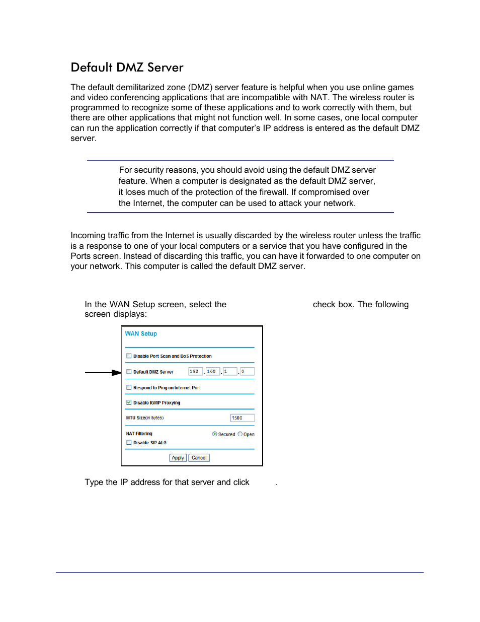 Default dmz server | NETGEAR N750 Wireless Dual Band Gigabit Router WNDR4000 User Manual | Page 69 / 104