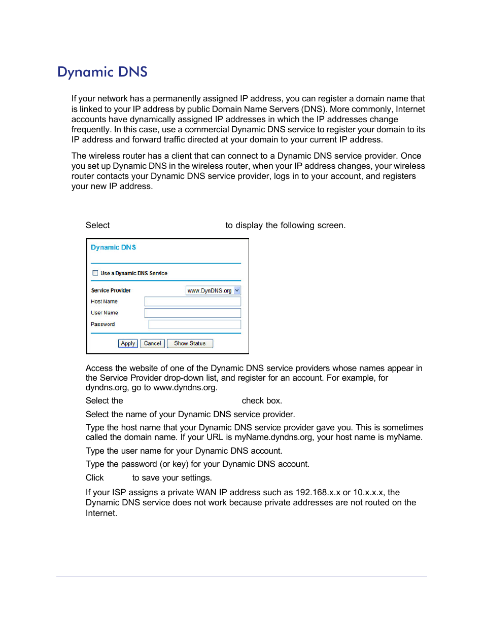 Dynamic dns | NETGEAR N750 Wireless Dual Band Gigabit Router WNDR4000 User Manual | Page 70 / 104