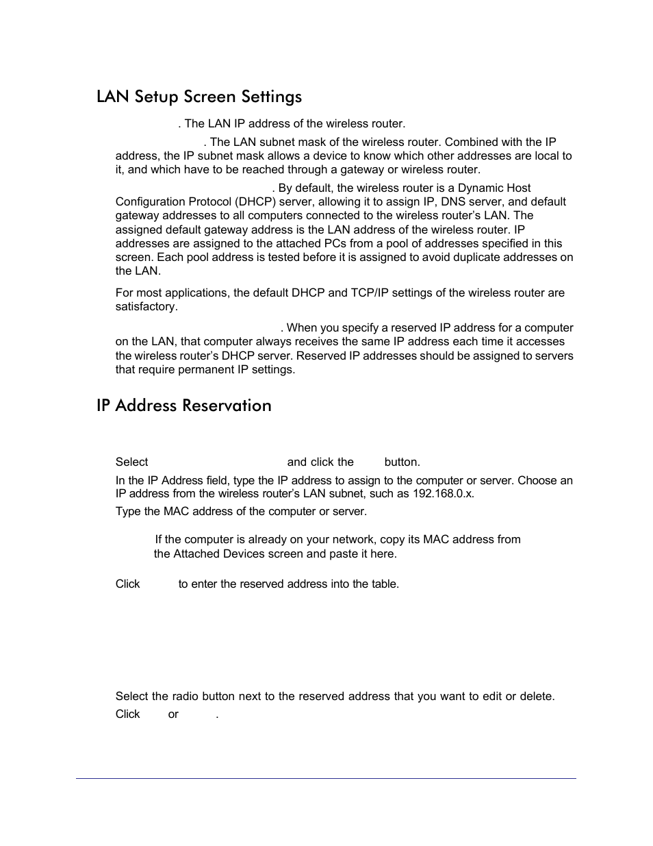 Lan setup screen settings, Ip address reservation, Lan setup screen settings ip address reservation | Address reservation, as explained in, In this | NETGEAR N750 Wireless Dual Band Gigabit Router WNDR4000 User Manual | Page 72 / 104