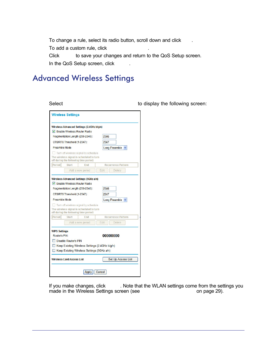 Advanced wireless settings, Connect to the wireless router by mac address. see, 74 for more information about | NETGEAR N750 Wireless Dual Band Gigabit Router WNDR4000 User Manual | Page 74 / 104