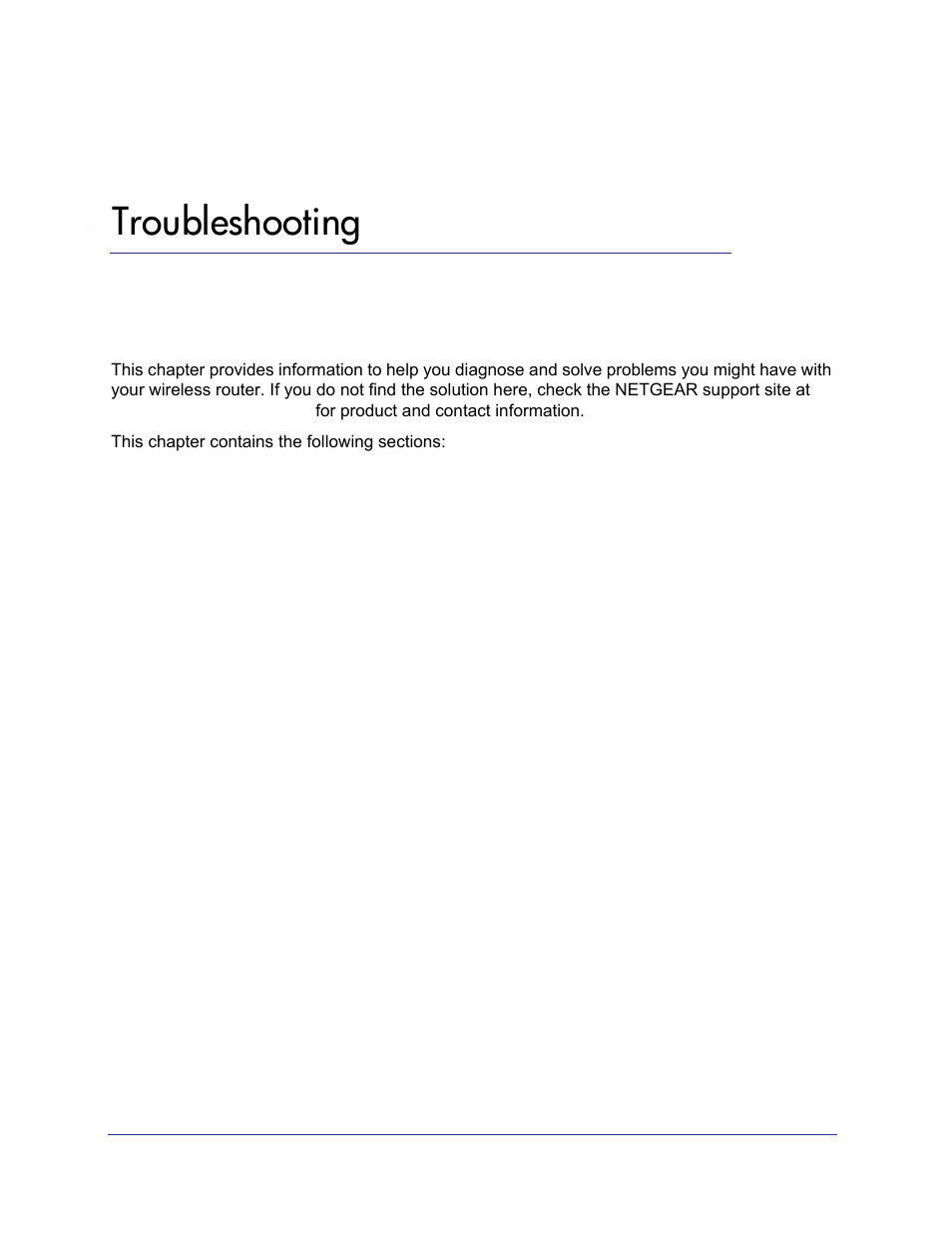 Troubleshooting, Chapter 8, Chapter 8, troubleshooting | NETGEAR N750 Wireless Dual Band Gigabit Router WNDR4000 User Manual | Page 87 / 104