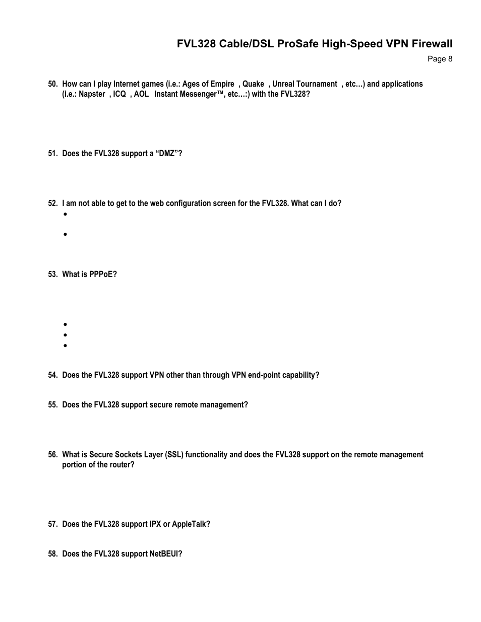 Fvl328 cable/dsl prosafe high-speed vpn firewall | NETGEAR FVL328 User Manual | Page 8 / 9