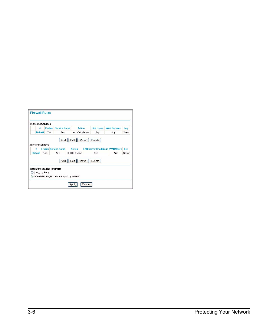 Firewall rules, Firewall rules -6 | NETGEAR DGND3300 User Manual | Page 48 / 118