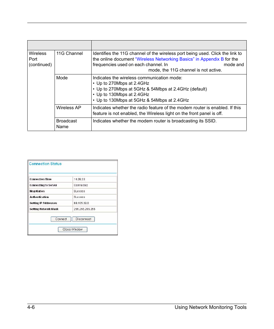 Connection status, Connection status -6 | NETGEAR DGND3300 User Manual | Page 62 / 118