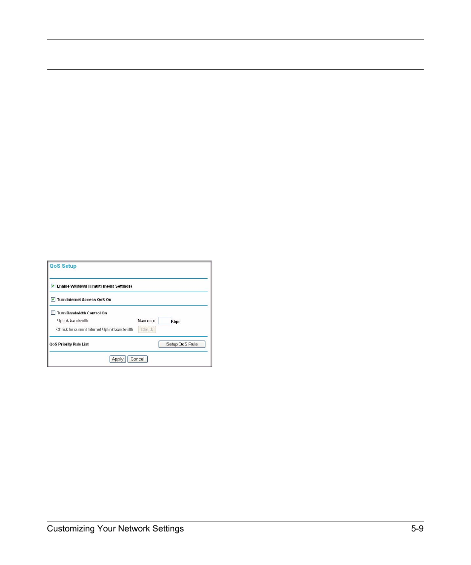 Setting up quality of service (qos), Setting up quality of service (qos) -9, Configuring qos for internet access | NETGEAR DGND3300 User Manual | Page 79 / 118