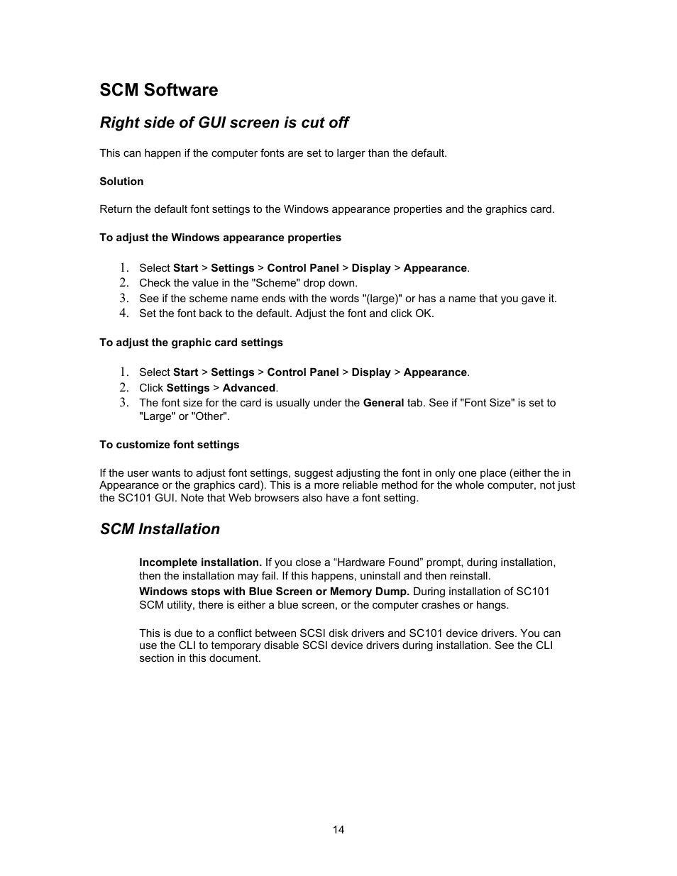 Scm software, Right side of gui screen is cut off, Scm installation | NETGEAR SC101 User Manual | Page 14 / 29