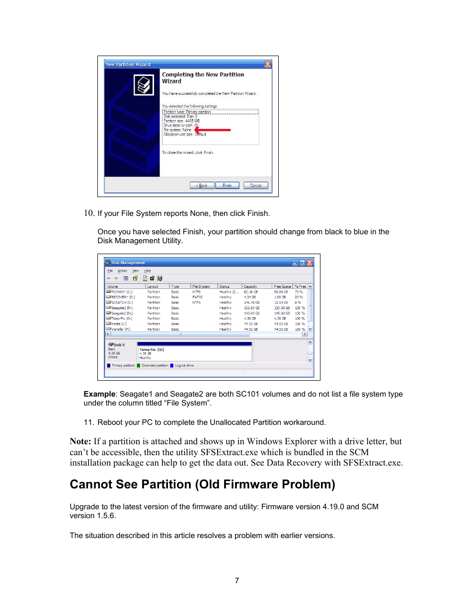 Cannot see partition (old firmware problem) | NETGEAR SC101 User Manual | Page 7 / 29