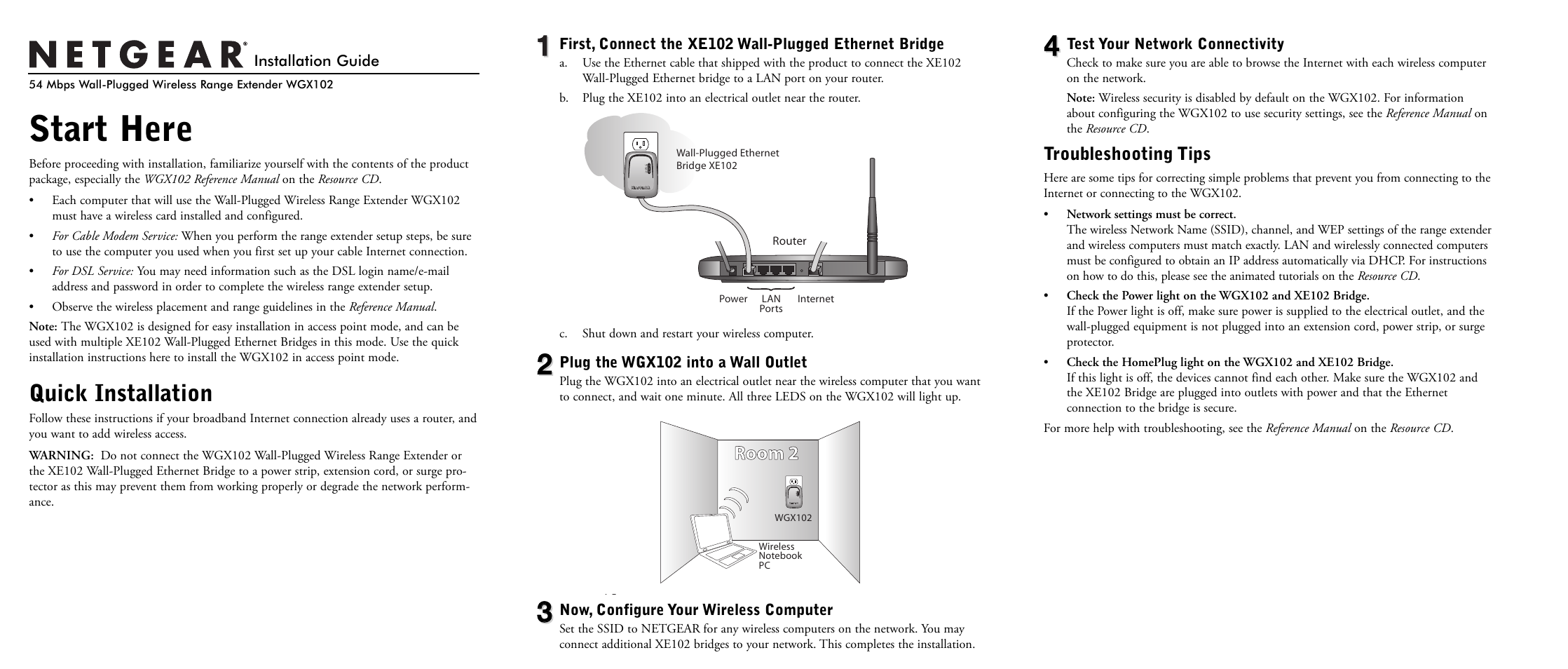 NETGEAR 54 Mbps Wall WGX102 User Manual | 2 pages
