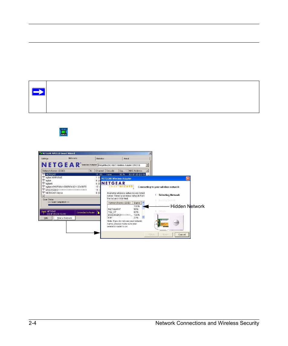 Finding a network, Finding a network -4 | NETGEAR RangeMax Next Wireless PCI Adapter WN311B User Manual | Page 26 / 54