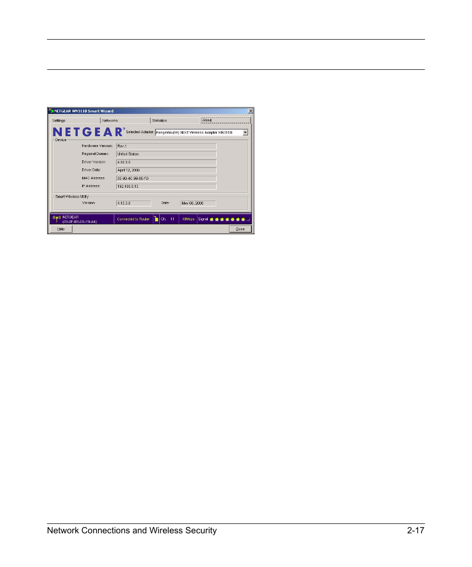 About page | NETGEAR RangeMax Next Wireless PCI Adapter WN311B User Manual | Page 39 / 54