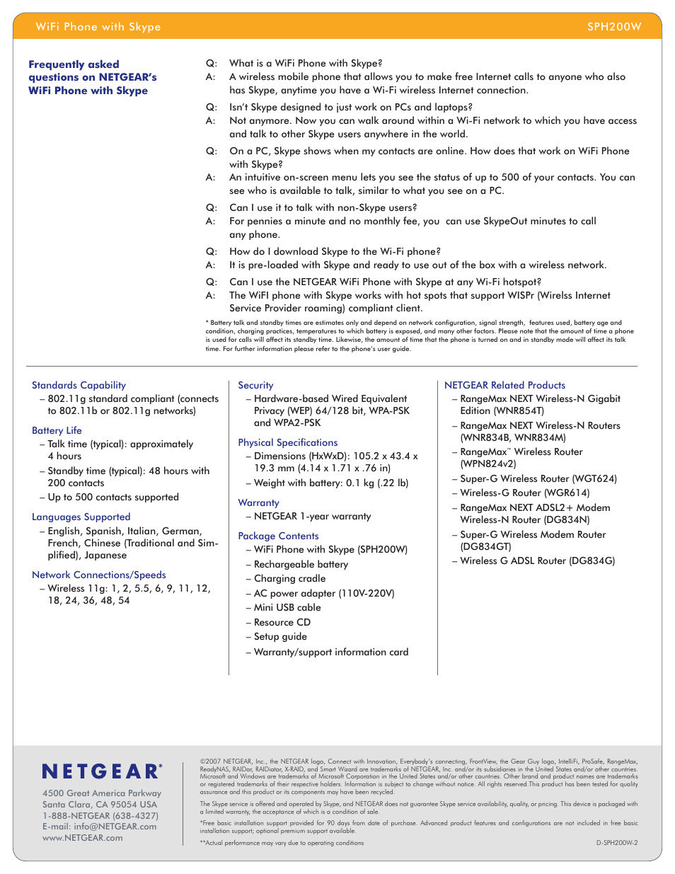 NETGEAR SPH200W User Manual | Page 2 / 2