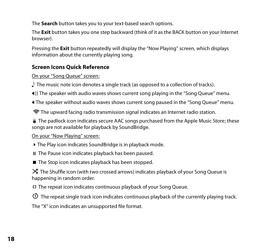 Screen icons quick reference | NETGEAR Music Player User Manual | Page 20 / 70