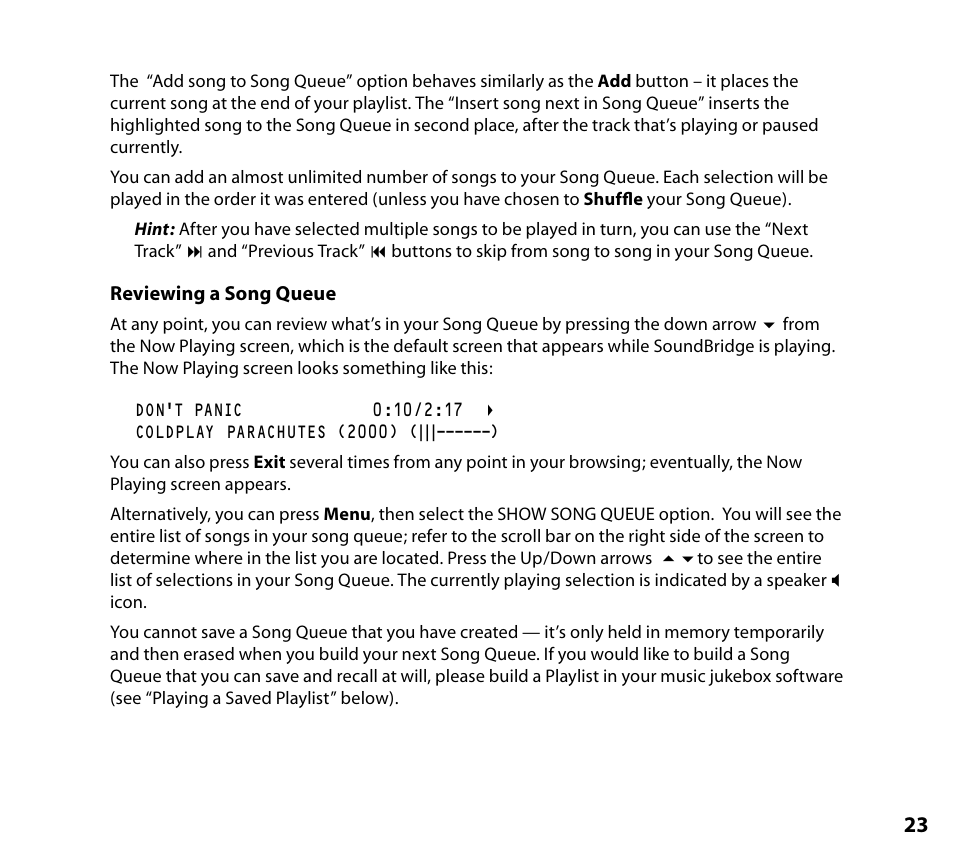 Reviewing a song queue | NETGEAR Music Player User Manual | Page 25 / 70