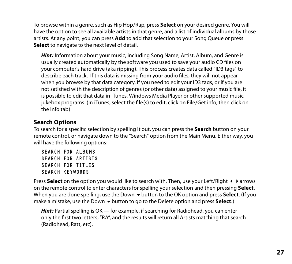 Search options | NETGEAR Music Player User Manual | Page 29 / 70