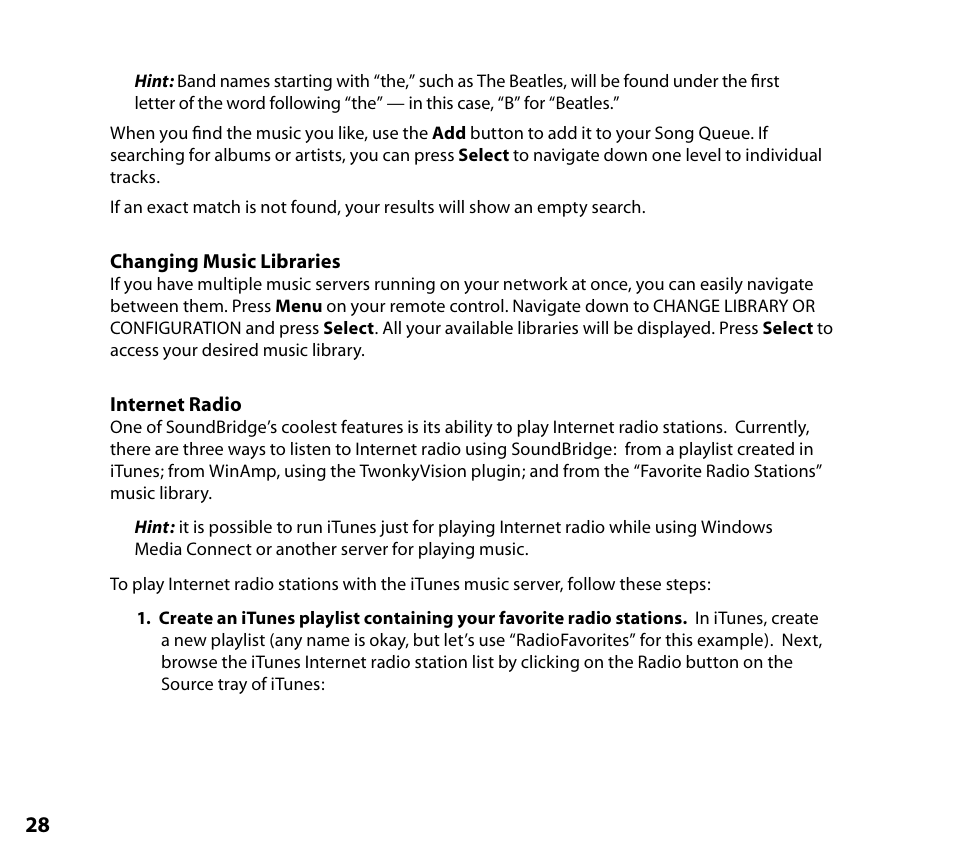 Changing music libraries, Internet radio, Changing music libraries internet radio | NETGEAR Music Player User Manual | Page 30 / 70