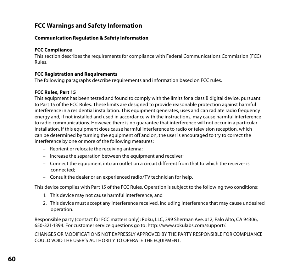 Fcc warnings and safety information | NETGEAR Music Player User Manual | Page 62 / 70