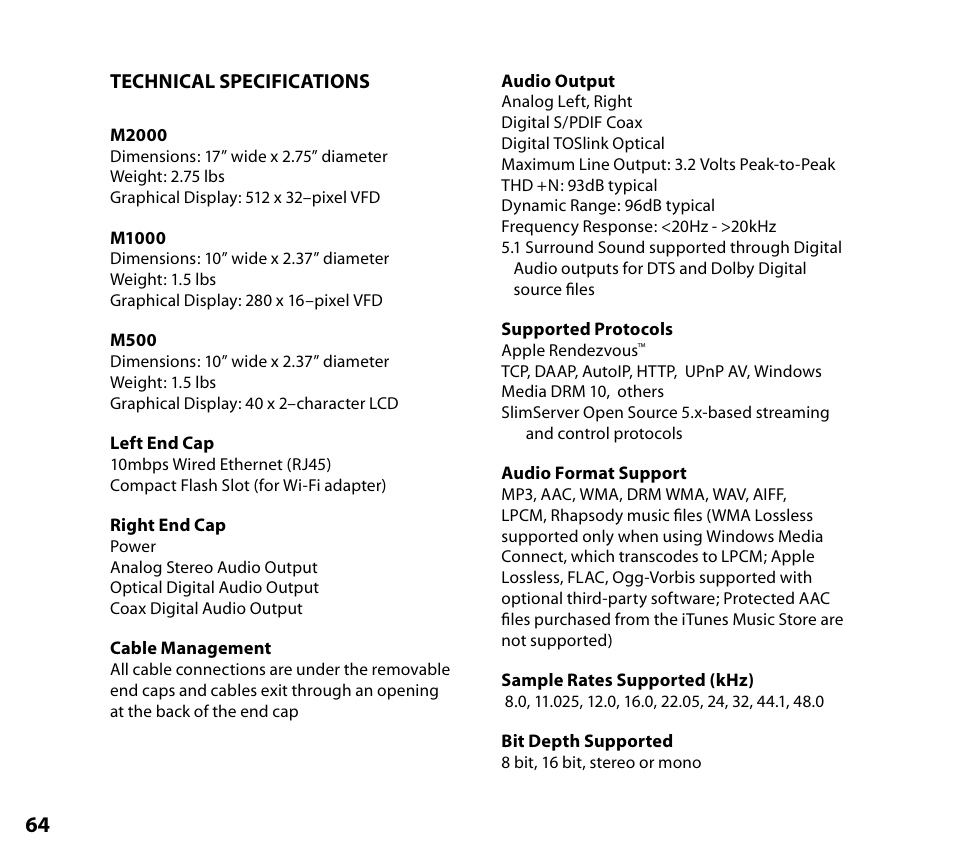 Technical specifications, Technical speciﬁcations | NETGEAR Music Player User Manual | Page 66 / 70