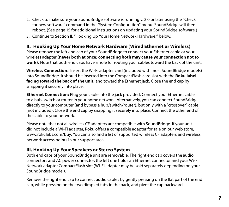 Iii. hooking up your speakers or stereo system, Ii. hooking up your home network hardware, Wired ethernet or wireless) | NETGEAR Music Player User Manual | Page 9 / 70