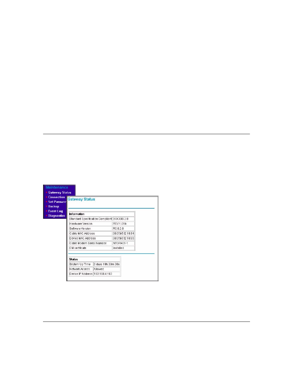 Chapter 4 managing your network, Network status information, Viewing gateway status | Chapter 4, Managing your network, Network status information -1, Viewing gateway status -1 | NETGEAR CVG824G User Manual | Page 53 / 80