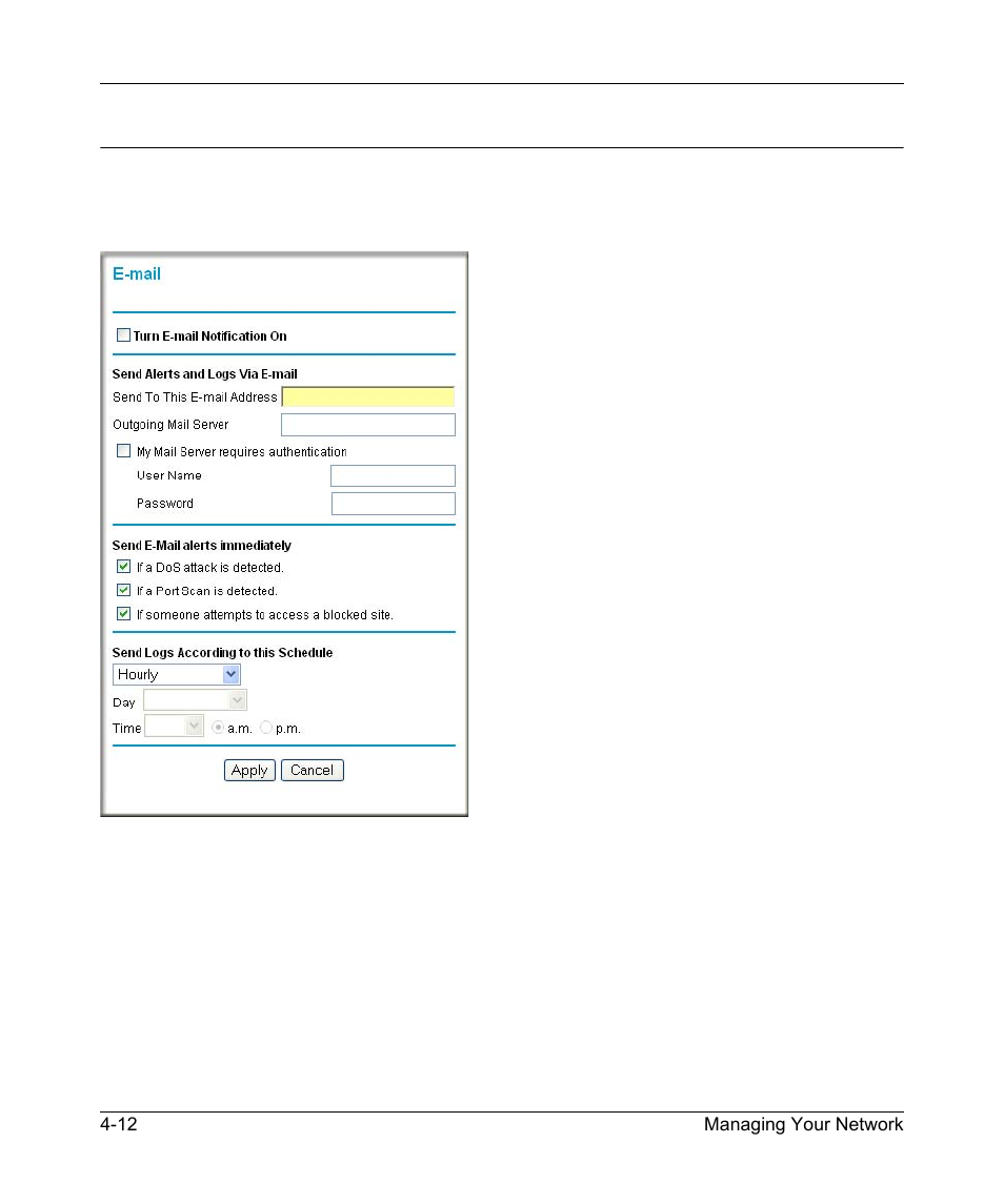 Enabling security event e-mail notification, Enabling security event e-mail notification -12 | NETGEAR ADSL Modem Router DG834 v3 User Manual | Page 56 / 168