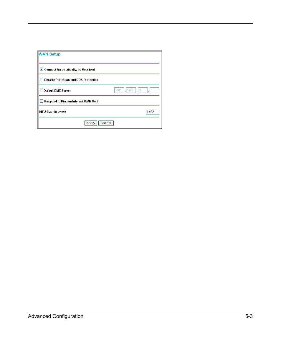 Connect automatically, as required, Disable port scan and dos protection | NETGEAR ADSL Modem Router DG834 v3 User Manual | Page 63 / 168