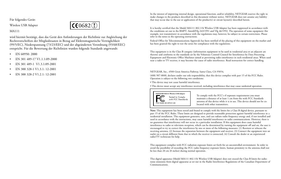 Ce-konformitätserklärung | NETGEAR 2.4 GHz MA111 User Manual | Page 14 / 15
