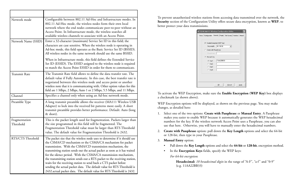 Configuration description | NETGEAR 2.4 GHz MA111 User Manual | Page 8 / 15