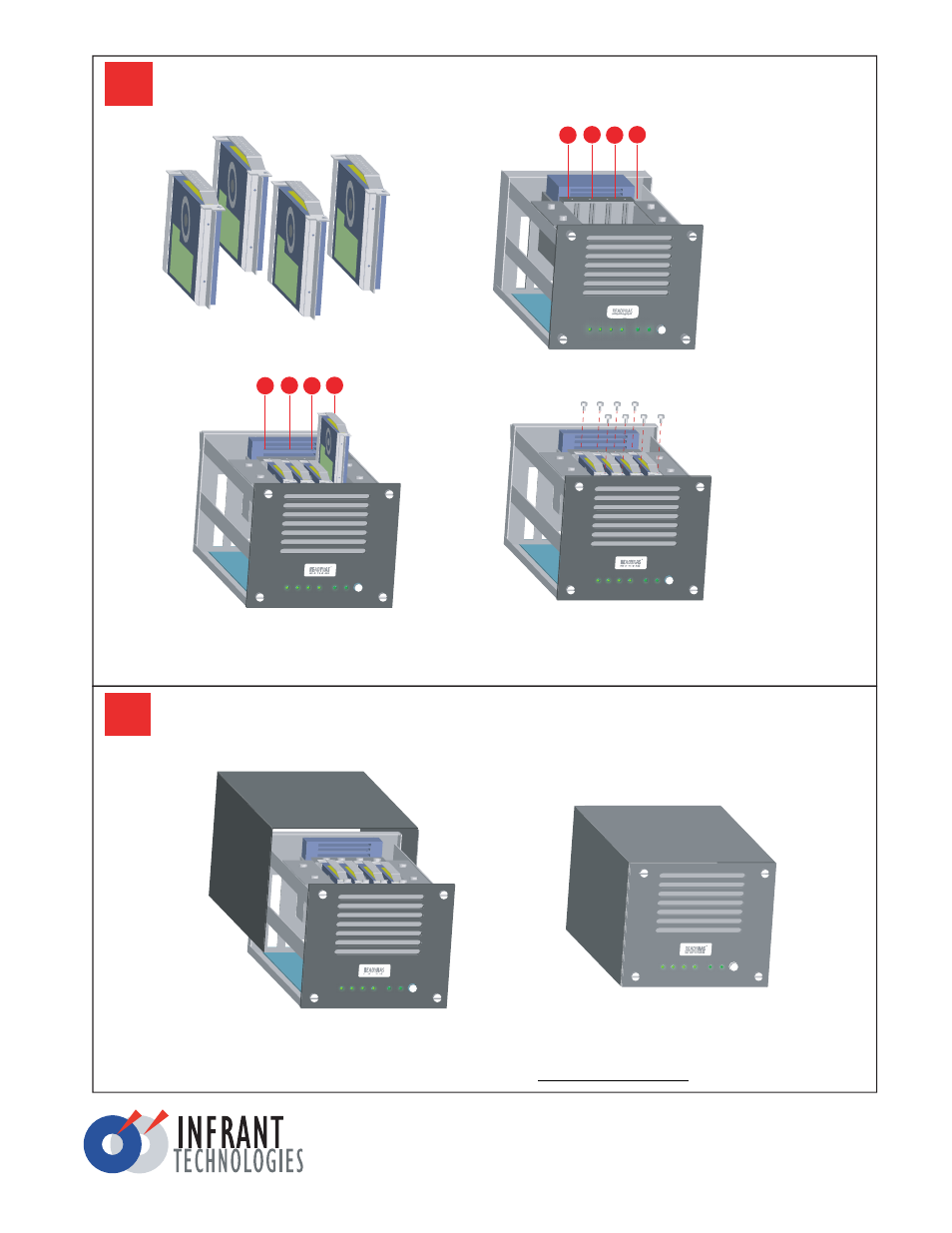 Re-install top cover and front panel, Install the hard disks into cage | NETGEAR ReadyNAS 600B User Manual | Page 2 / 2