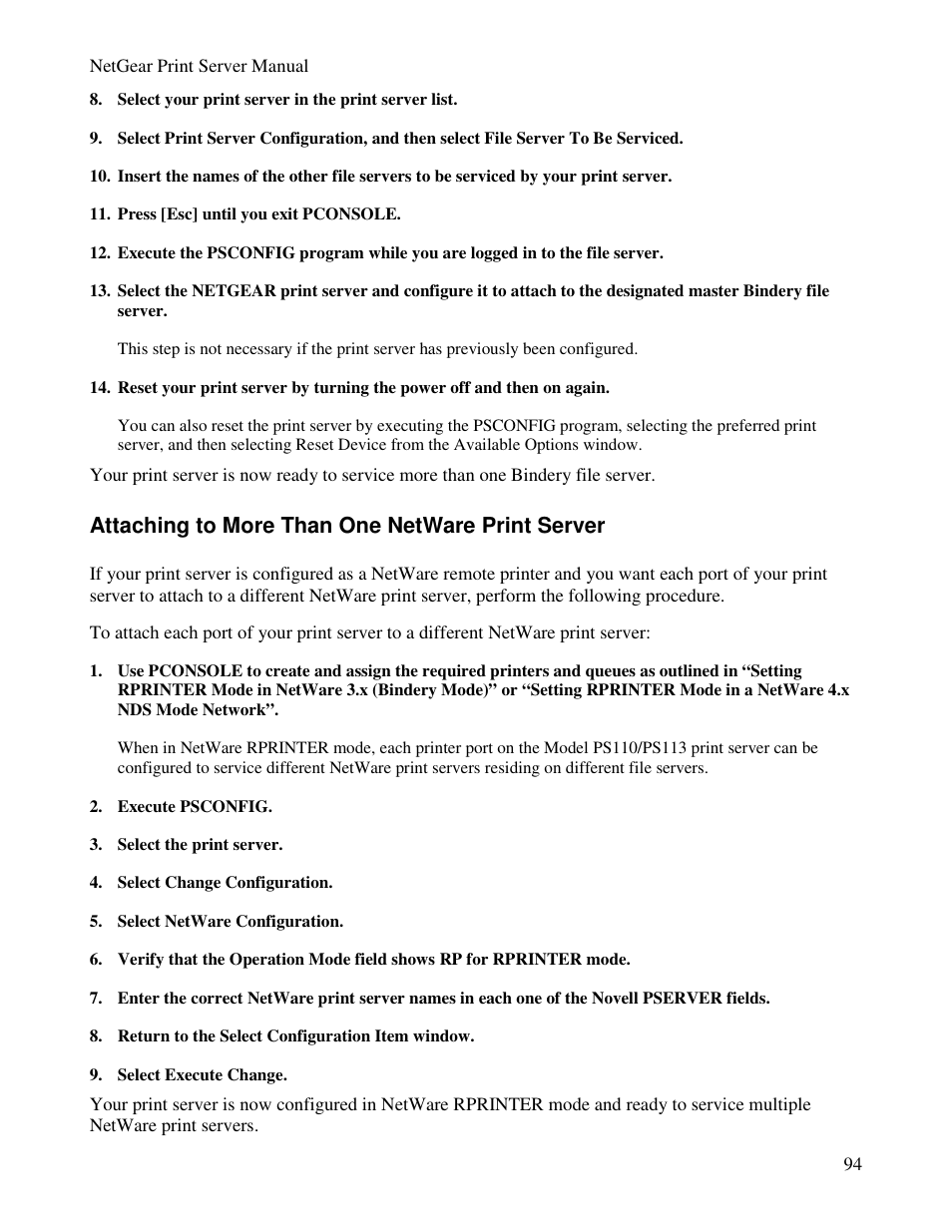 Attaching to more than one netware print server | NETGEAR PS100 User Manual | Page 103 / 142