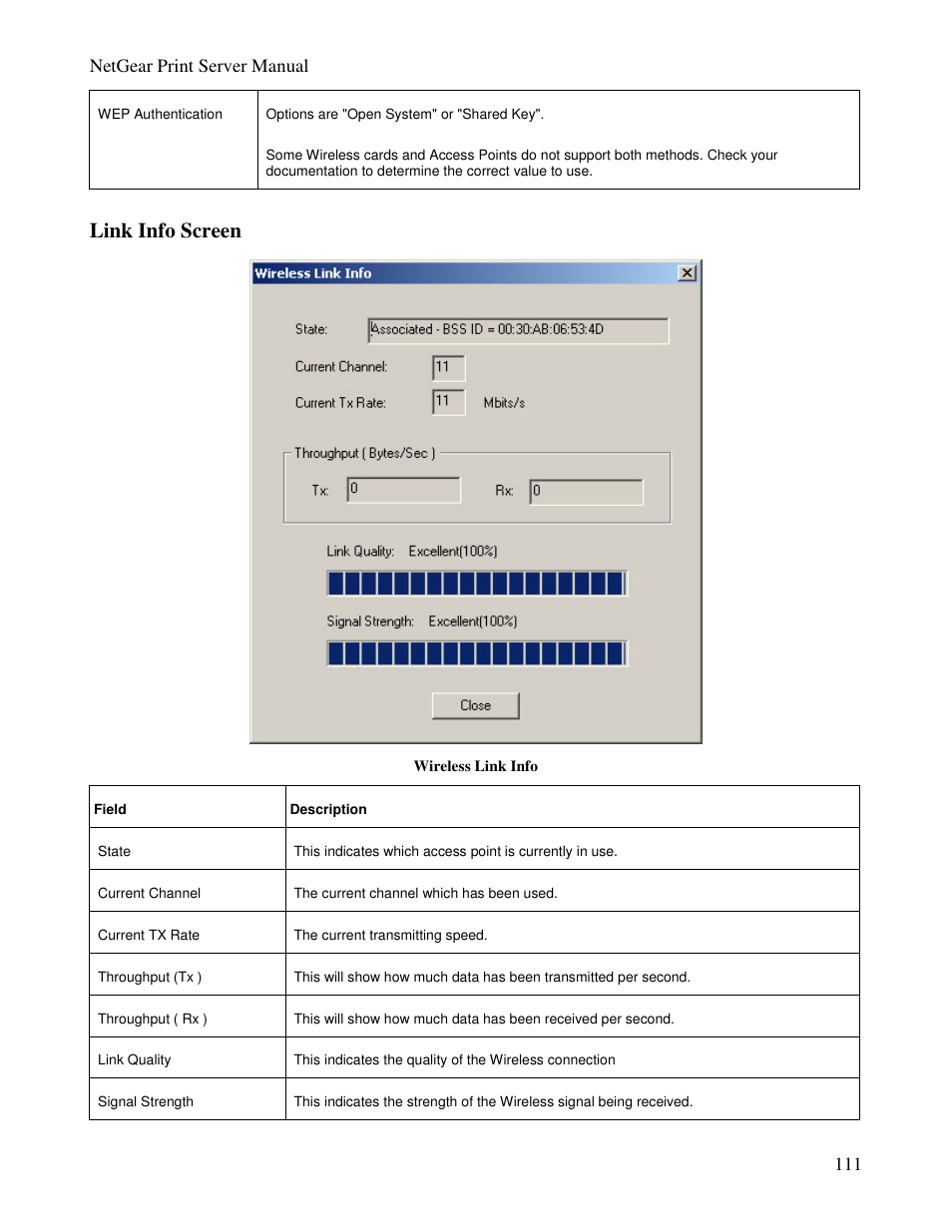 Link info screen | NETGEAR PS100 User Manual | Page 120 / 142
