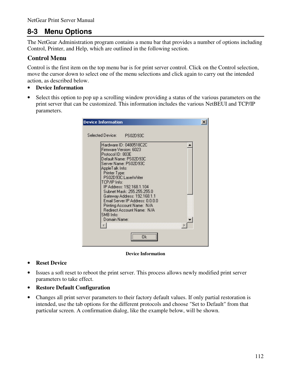 3 menu options | NETGEAR PS100 User Manual | Page 121 / 142