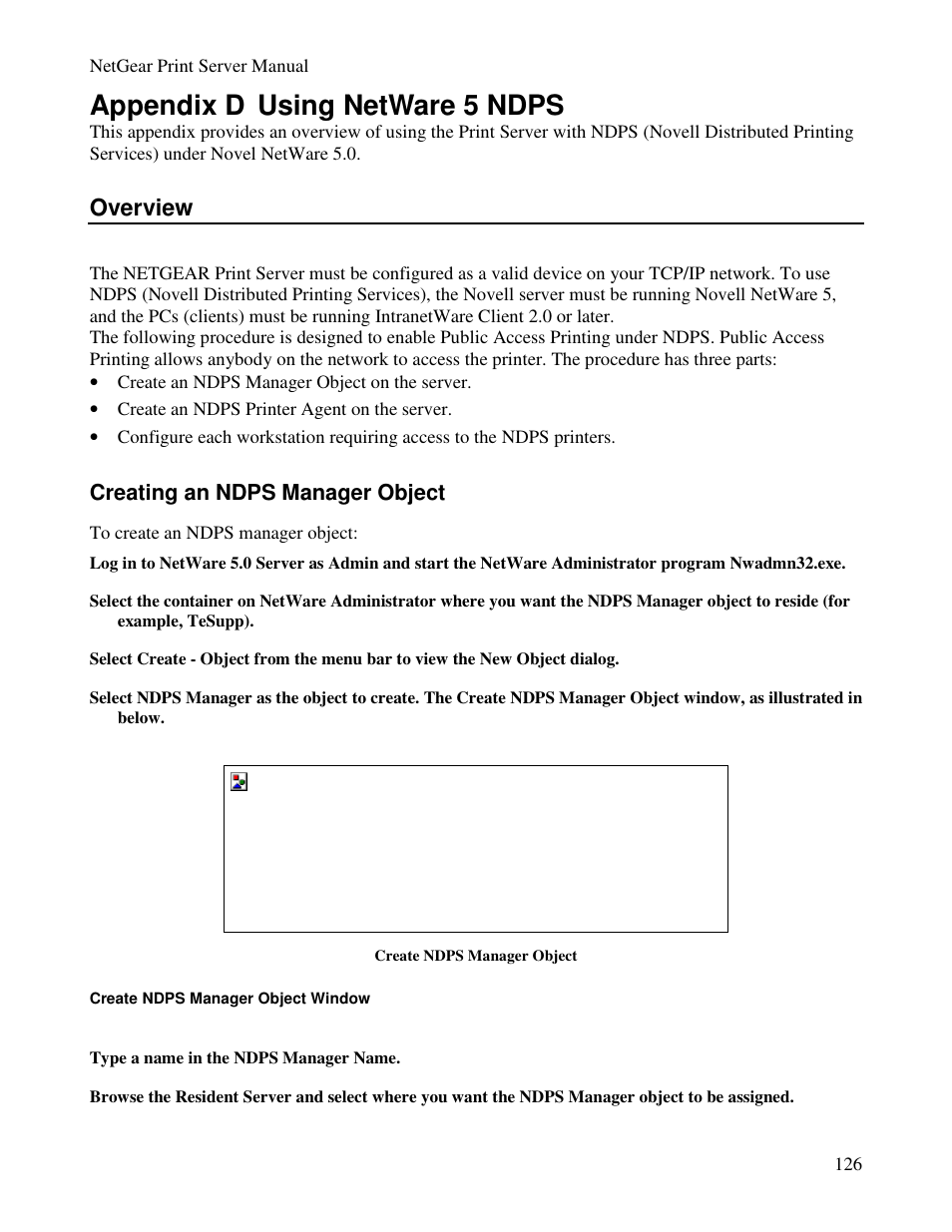 Appendix d using netware 5 ndps, Overview | NETGEAR PS100 User Manual | Page 135 / 142