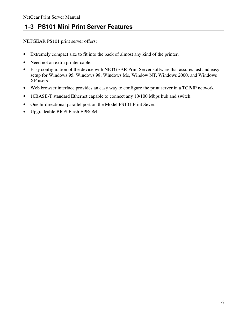 3 ps101 mini print server features | NETGEAR PS100 User Manual | Page 15 / 142