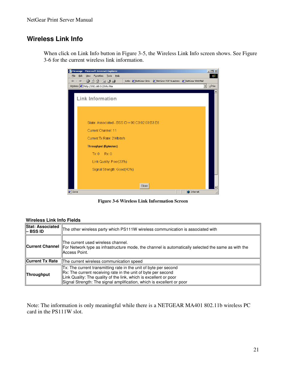 Wireless link info | NETGEAR PS100 User Manual | Page 30 / 142
