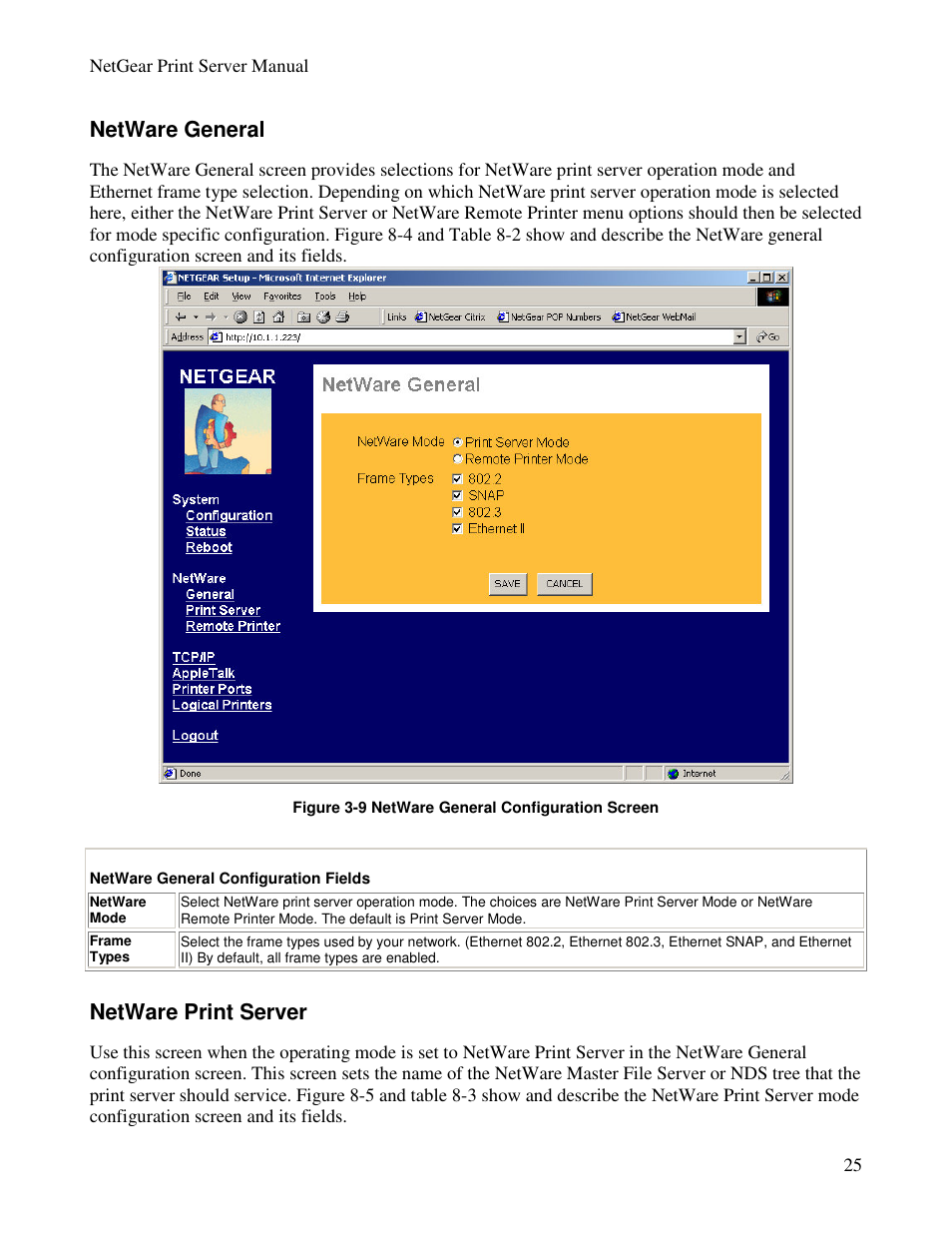 Netware general, Netware print server | NETGEAR PS100 User Manual | Page 34 / 142