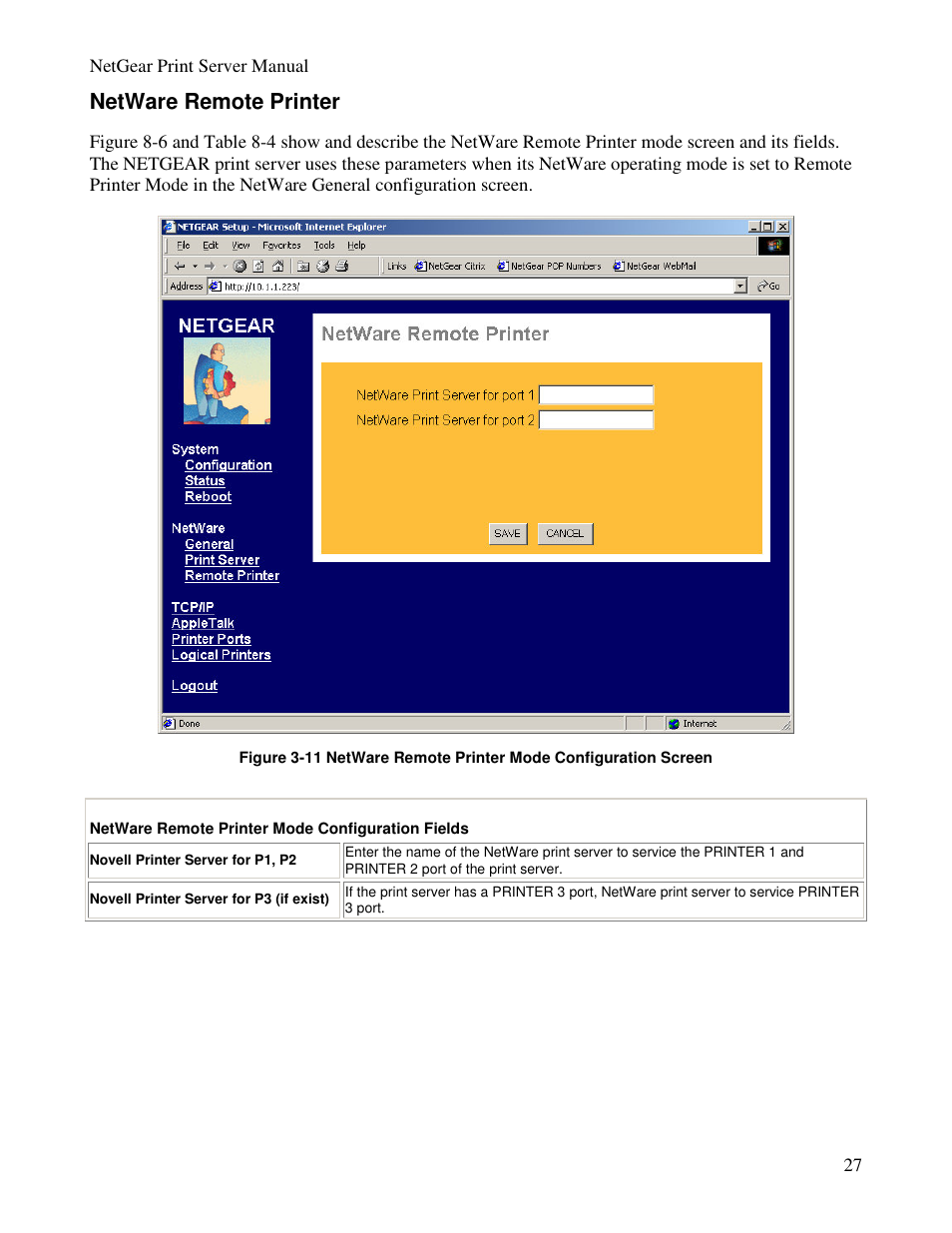Netware remote printer | NETGEAR PS100 User Manual | Page 36 / 142