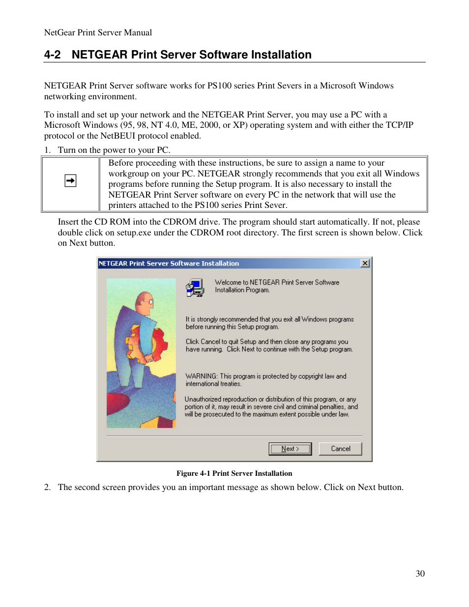 2 netgear print server software installation | NETGEAR PS100 User Manual | Page 39 / 142