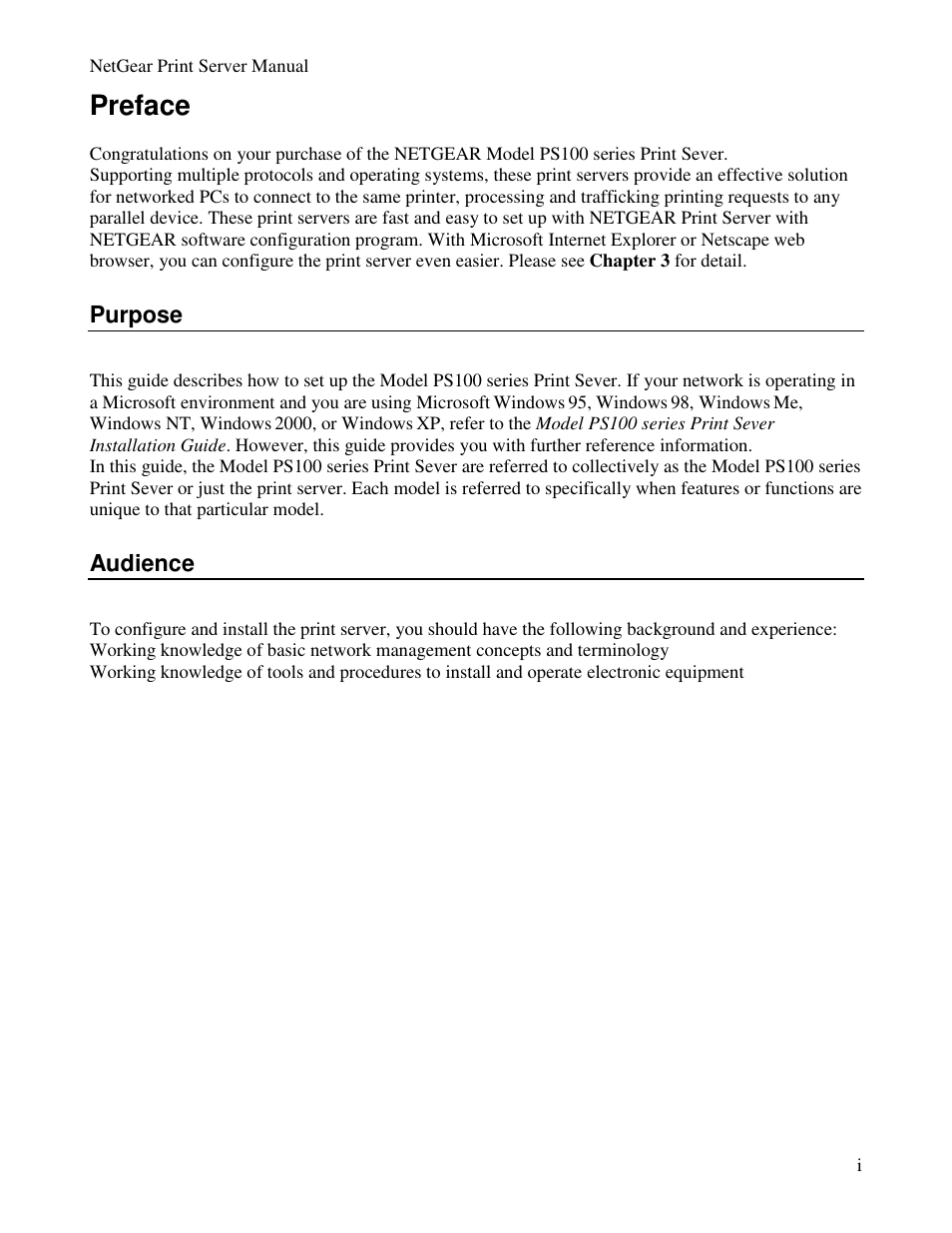 Preface, Purpose, Audience | NETGEAR PS100 User Manual | Page 5 / 142